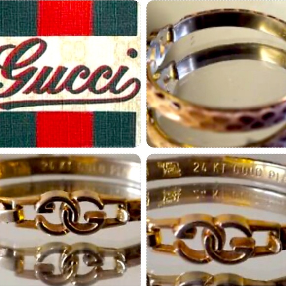 VINTAGE GUCCI GG 24K GOLDPLATED
BEIGE SNAKE'S SKIN BANGLE BRACELET - Picture 3 of 16